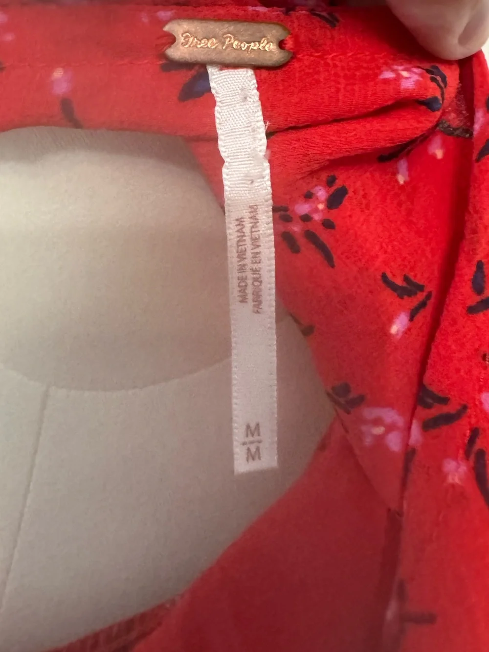Free People Lolita Red Floral Smocked Square-Neck Long-Sleeve Crop Top Medium